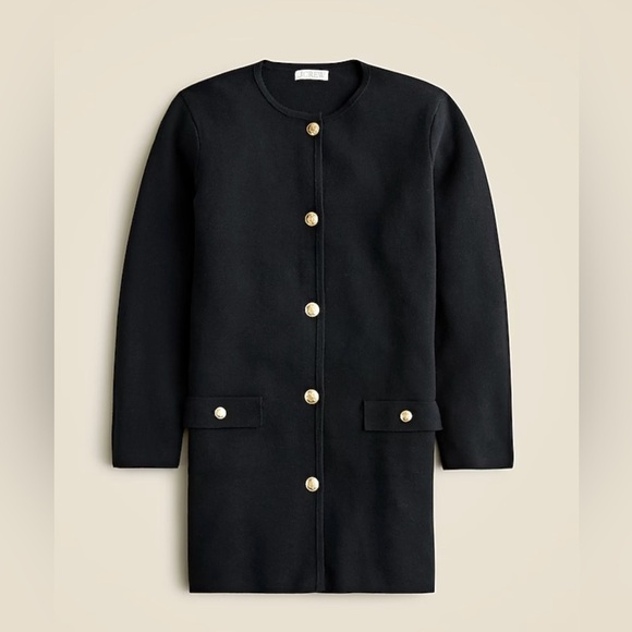 J Crew Long Giselle Sweater Blazer Knit Cardigan Jacket Black Button Front M - Picture 1 of 16